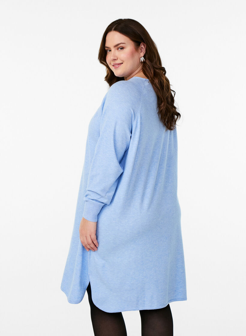 Strikket kjole med rund hals og strikket mønster, Della R. Blue Mel., Model image number 2