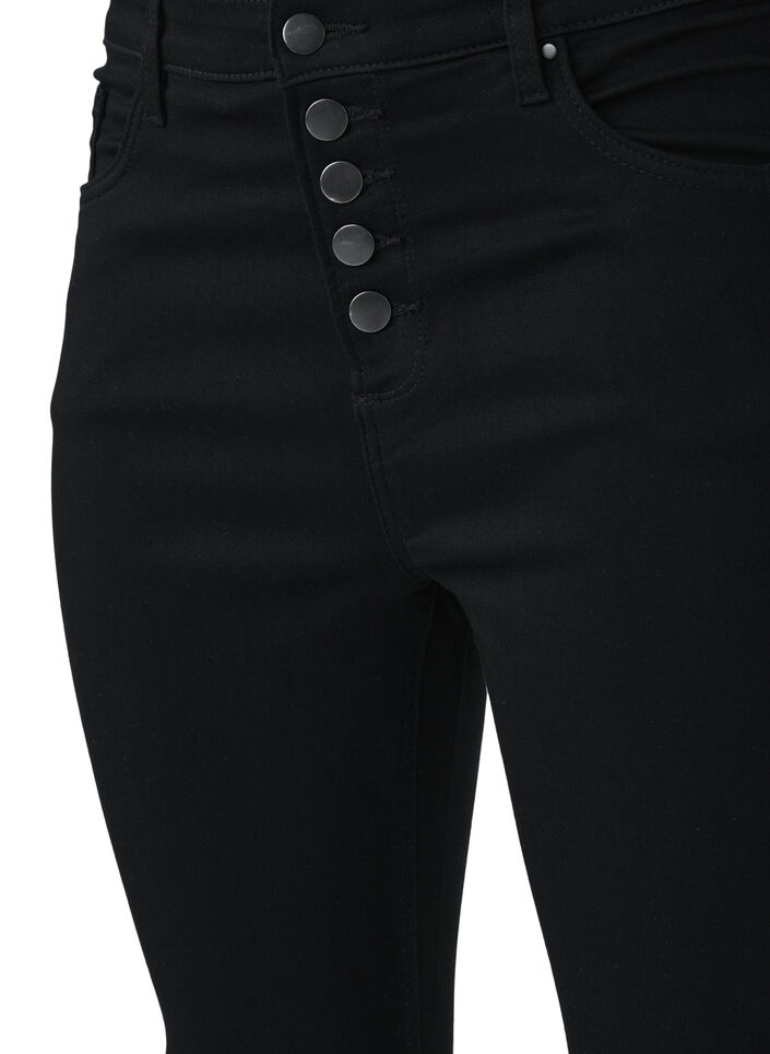 Amy-jeans med høyt liv og knappelukking, Black, Packshot image number 3