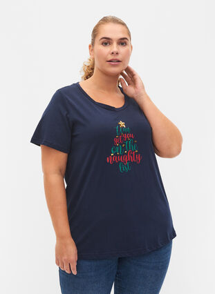 T-skjorte med julemotiv i bomull, Navy Blazer Text, Model image number 0