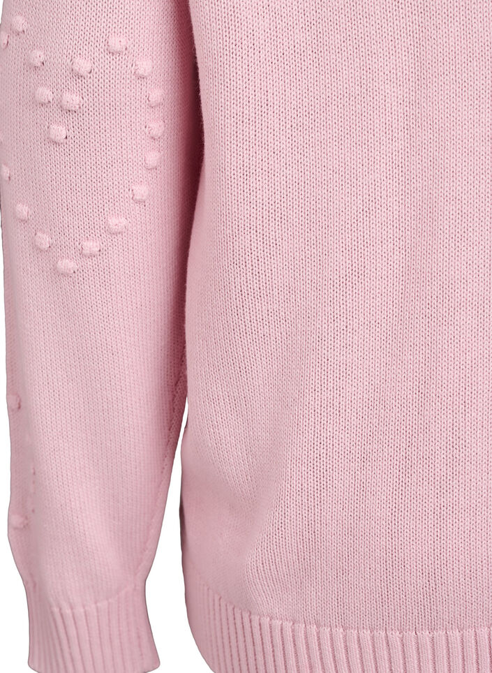 Løs strikkebluse med hjertemønster, Rosa, Packshot image number 3