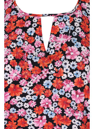 Blomstrete bluse med 3/4-ermer, Red Flower AOP, Packshot image number 2