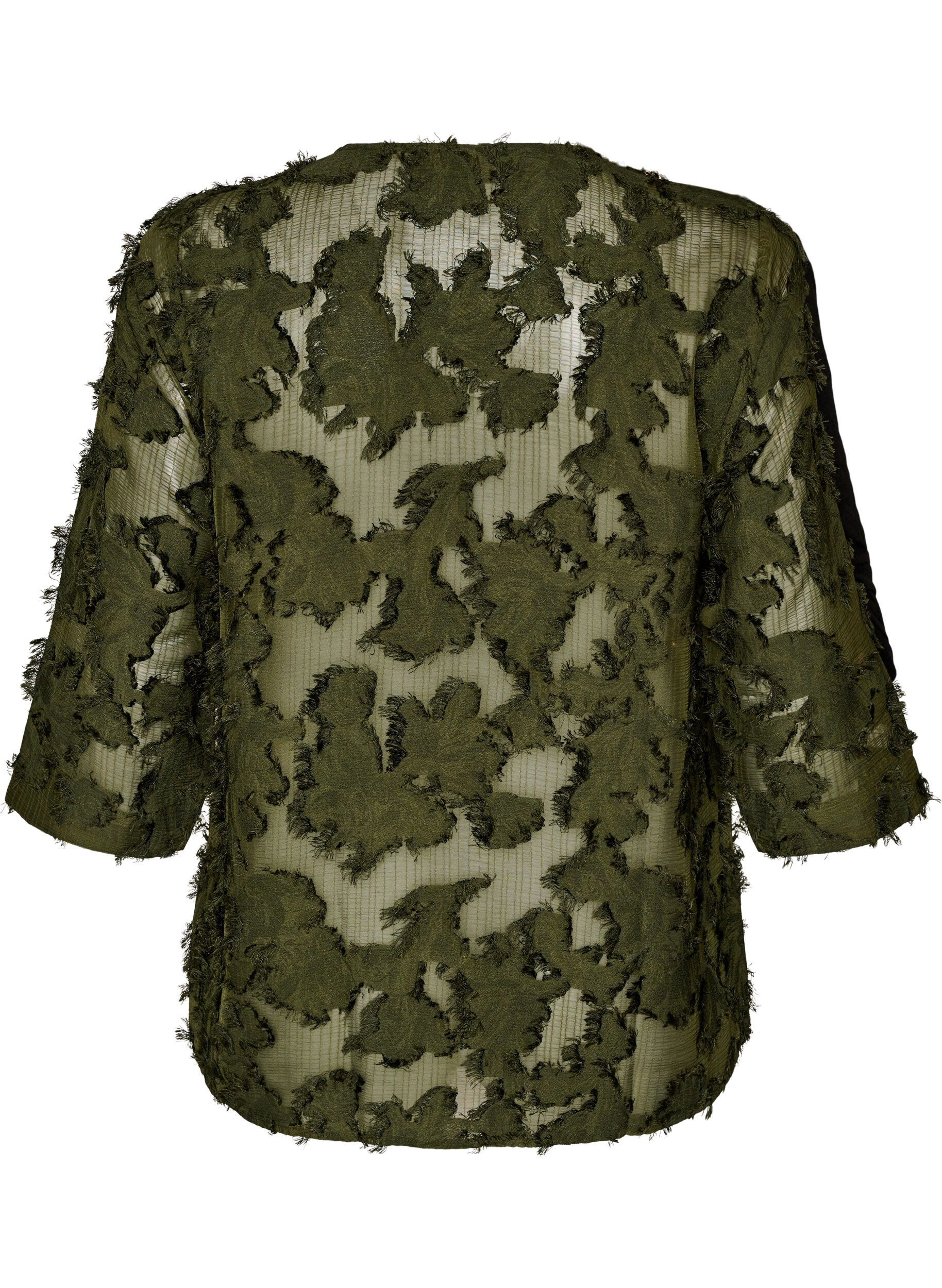 ZizziBluse med frynsete tr&aring;der og tekstur, Gr&oslash;nn, Packshot image number 1