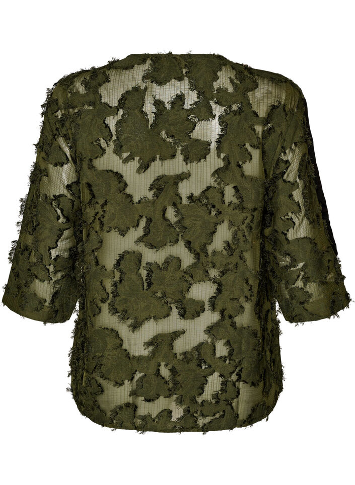 Bluse med frynsete tr&aring;der og tekstur, Gr&oslash;nn, Packshot image number 1
