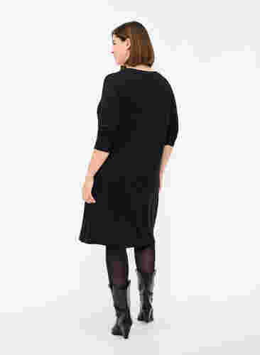 Ensfarget kjole med V-hals og lange ermer, Black, Model image number 1