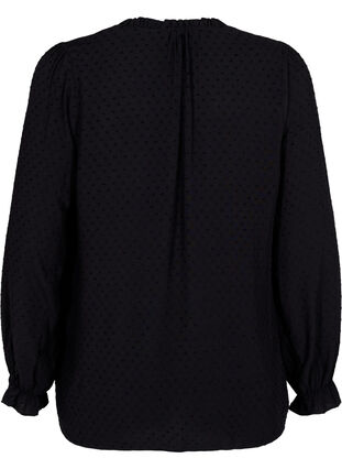 Langermet bluse med smock- og volangdetaljer, Black, Packshot image number 1