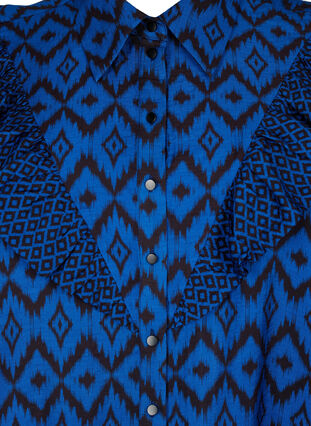 Lang viskoseskjorte med trykk og rysjer, True blue w. Black, Packshot image number 2