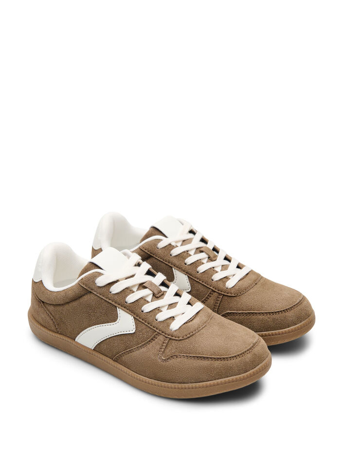 Imiterte semsket skinnsneakers, Brun, Packshot image number 1