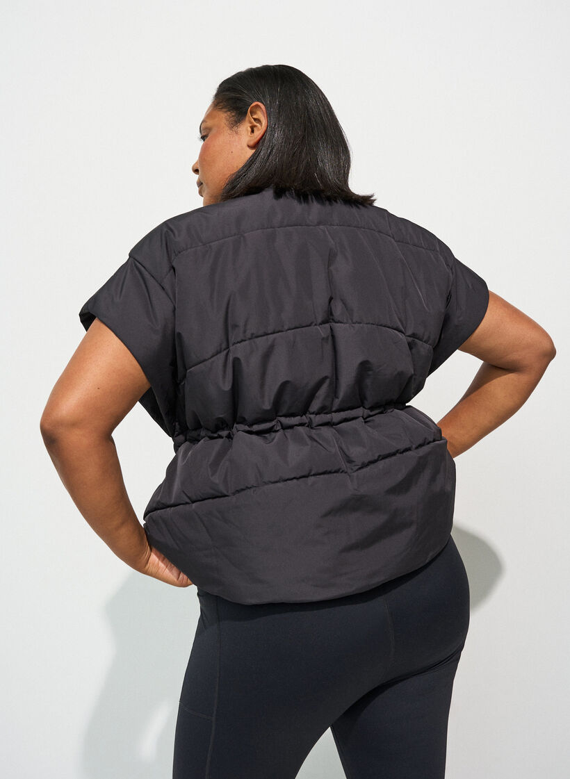 Puffer vest med justerbar midje, Svart, Model image number 2