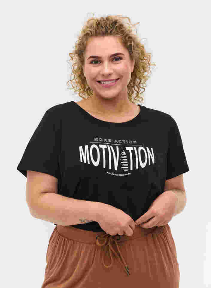 T-skjorte til trening med trykk, Black More Action, Model