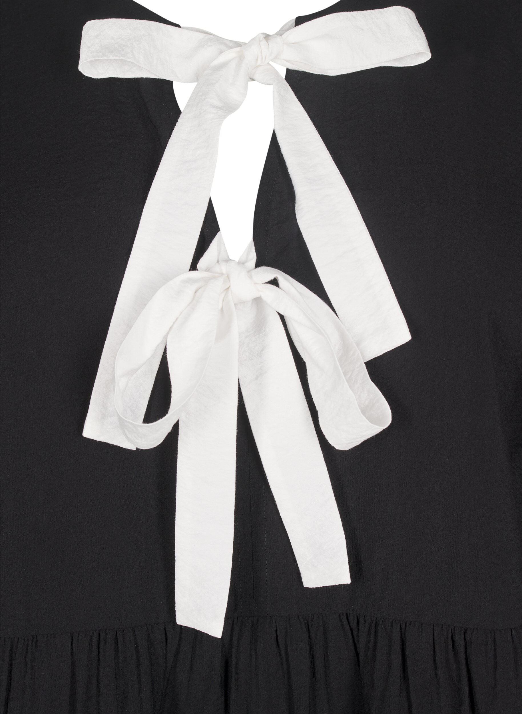 Zizzi Viskosebluse med sl&oslash;yfer og lange ermer, Black White Bow, Packshot image number 2