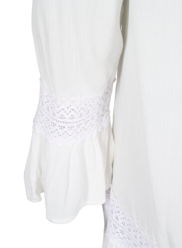 Viskosekjole med blondedetaljer, Off White, Packshot image number 3