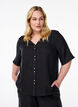 Skjortebluse med V-hals eog korte ermer, Svart, Model image number 0