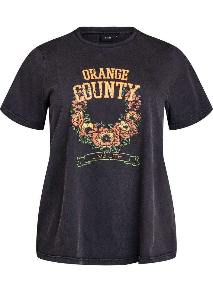 T-skjorte i økologisk bomull med et kult trykk, Grå, Packshot image number 0