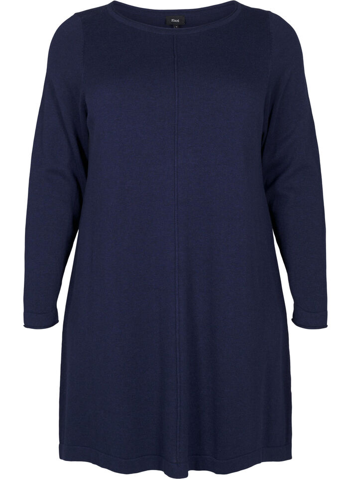 Strikket kjole i bomull og viskoseblanding, Blå, Packshot image number 0