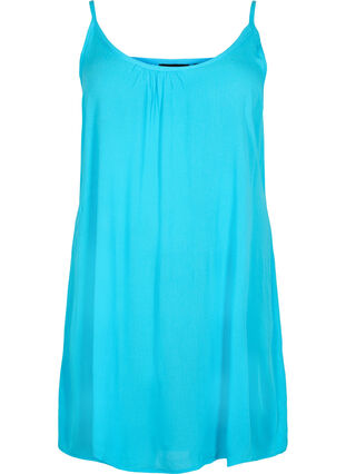 Ensfarget kjole i viskose med stropper, Blue Atoll, Packshot image number 0