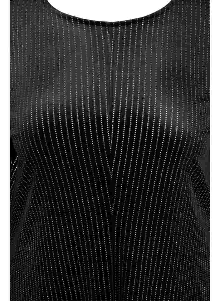 Glitterkjole i velur med lange ermer, Black Silver Lurex, Packshot image number 2
