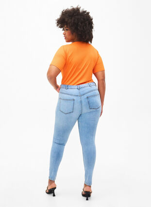 Slim-fit jeans med slitte detaljer, Light Blue, Model image number 1