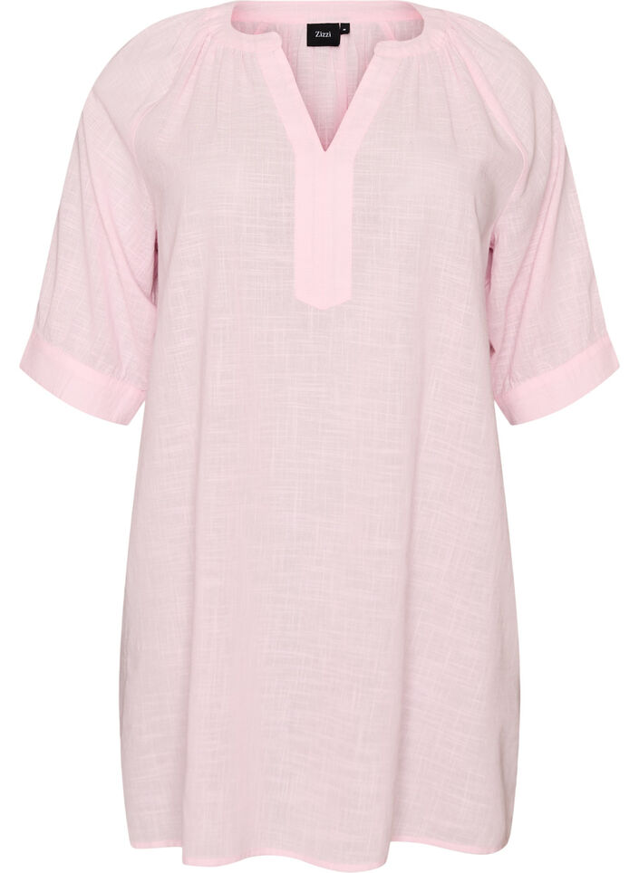 Bomullstunika med V-hals, Rosa, Packshot image number 0
