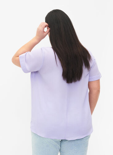 Kortermet bluse med V-hals, Lavender, Model image number 1