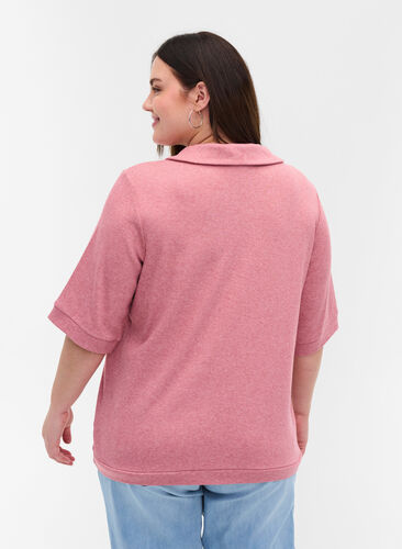 Melert T-skjorte med krage, Rose Melange, Model image number 1