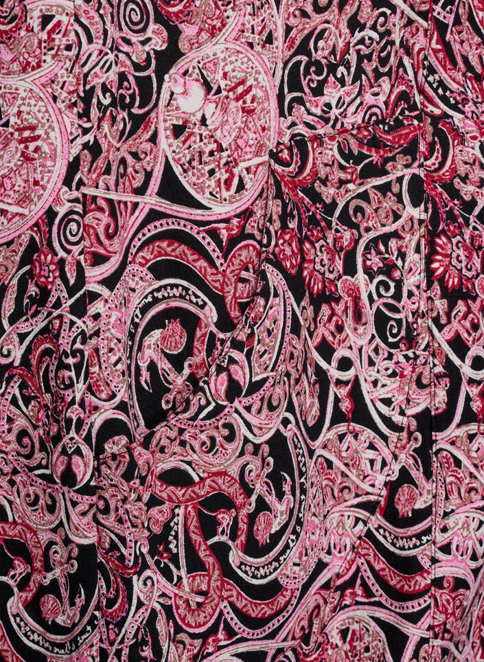 Kortermet bomullskjole med trykt m&oslash;nster, Svart, Packshot image number 3