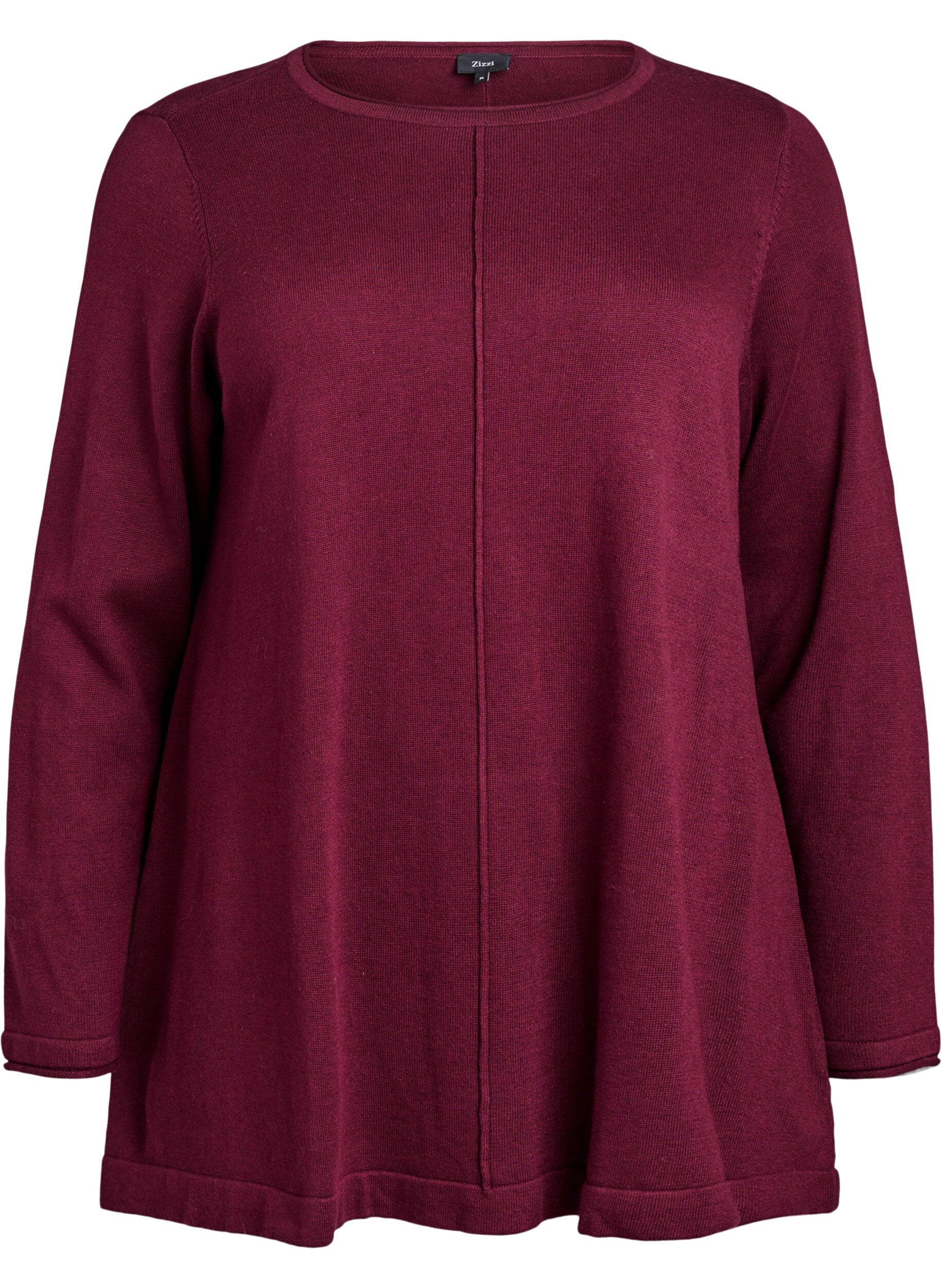 ZizziStrikket bluse i bomull og viskoseblanding, M&oslash;rk Bordeaux, Packshot image number 0