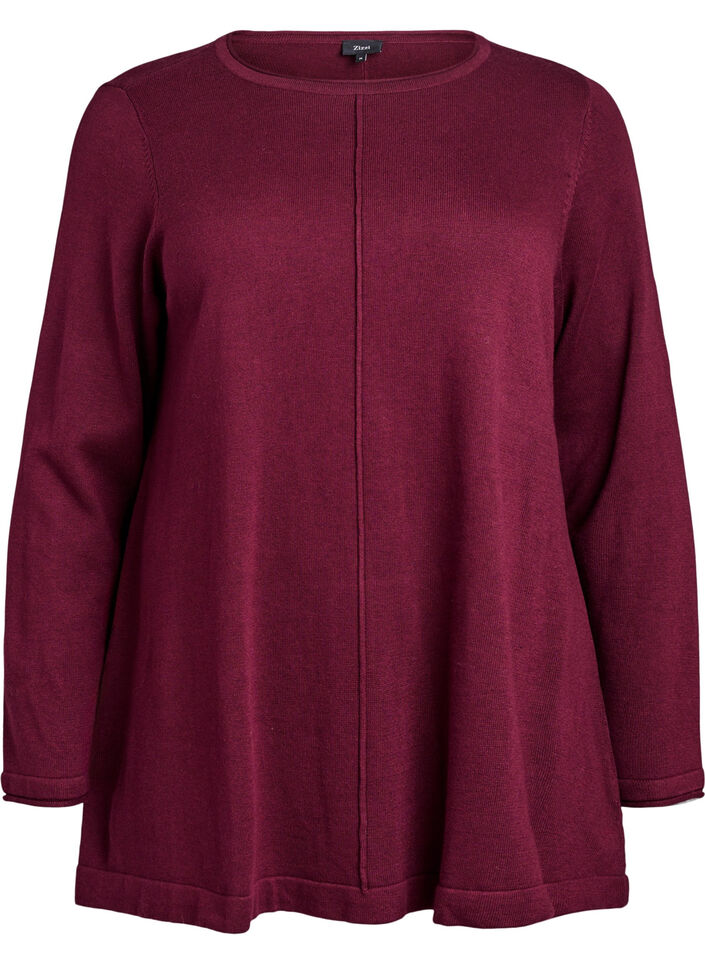 Strikket bluse i bomull og viskoseblanding, M&oslash;rk Bordeaux, Packshot image number 0