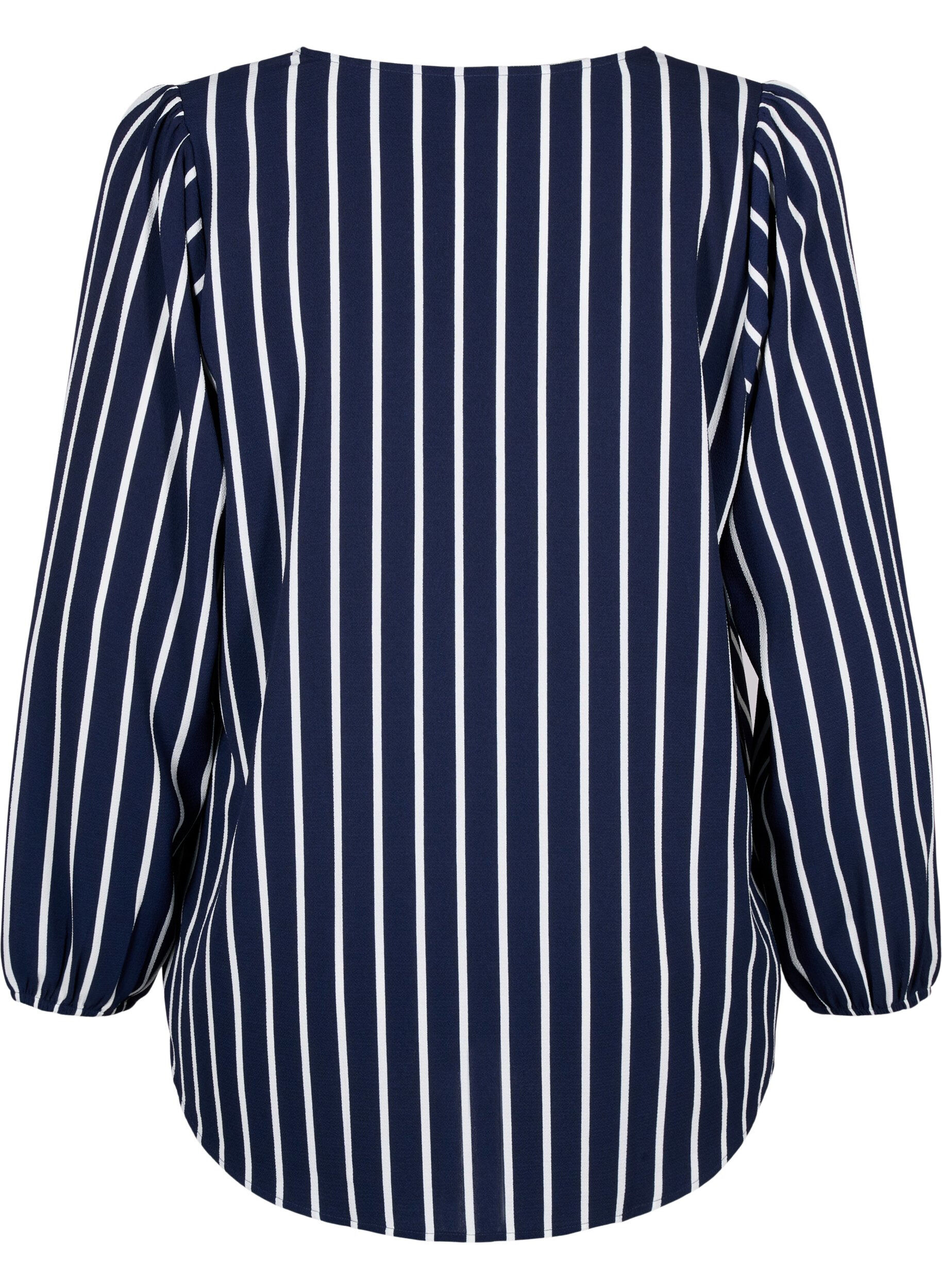 Zizzi Skjortebluse med v-hals og trykk, Maritime Blue Stripe, Packshot image number 1