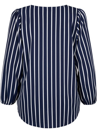 Skjortebluse med v-hals og trykk, Maritime Blue Stripe, Packshot image number 1