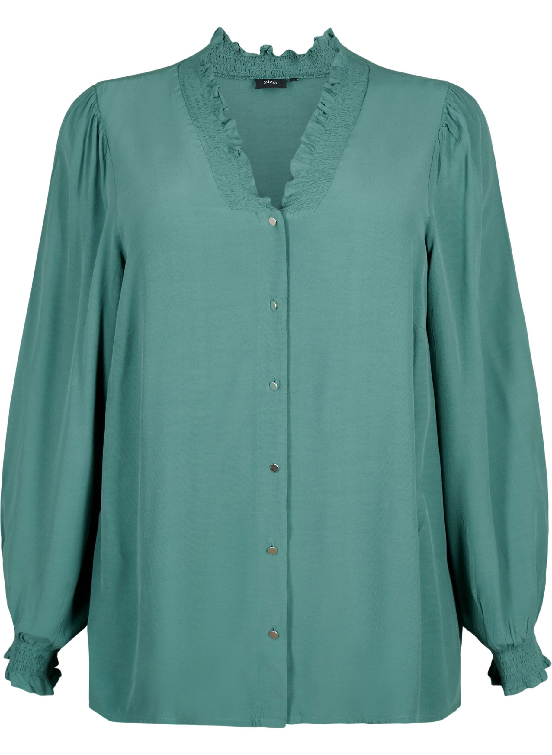 Zizzi Langermet skjortebluse i viskose, Sea Pine, Packshot image number 0