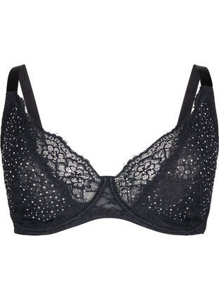 Zizzi Full dekning BH med rhinestener, Black, Packshot image number 0