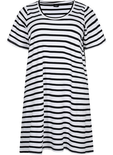 Stripete jerseykjole med korte ermer, Black Stripes, Packshot image number 0