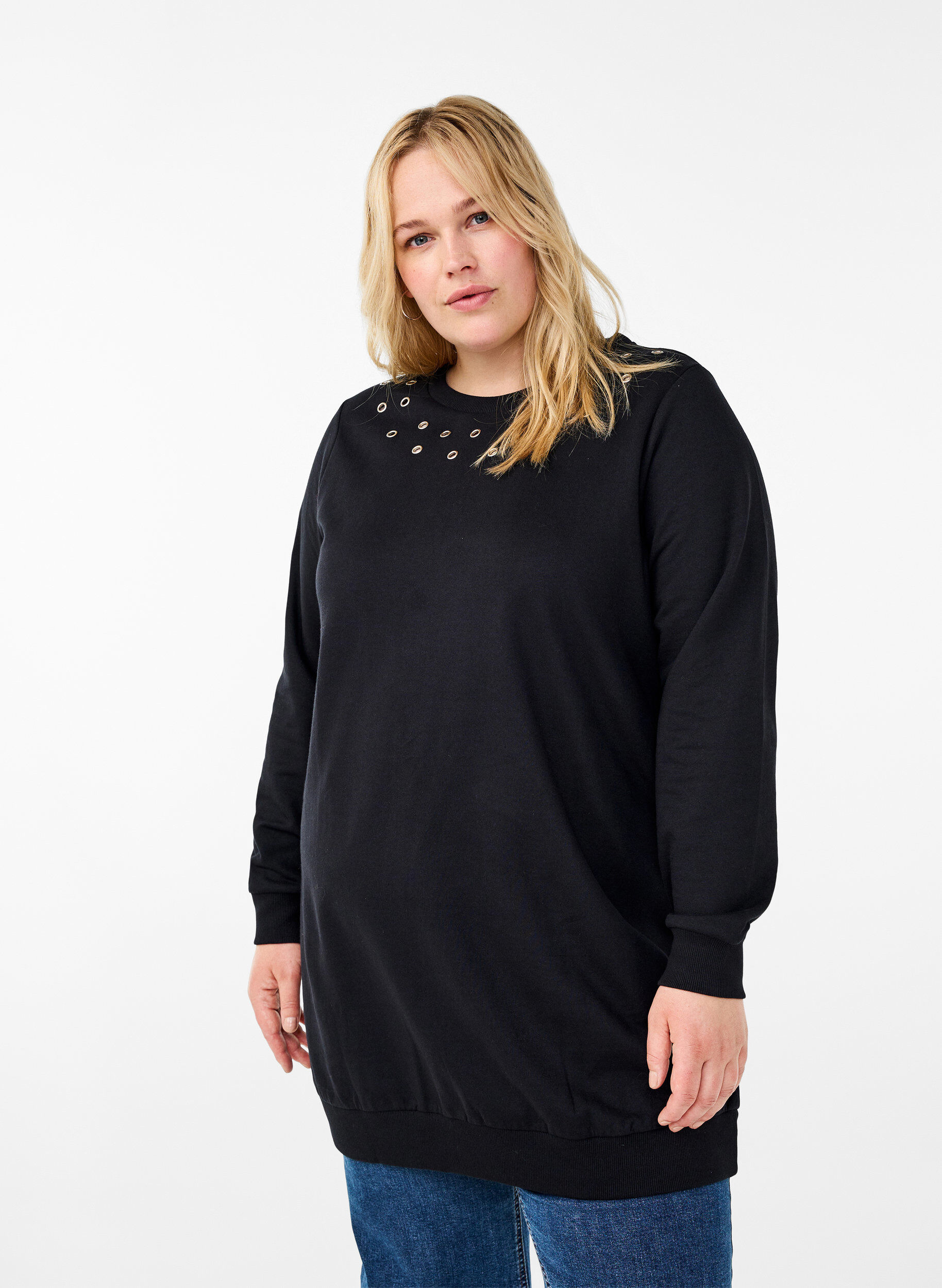 Zizzi Sweat-tunika med metalldetaljer, Black, Model image number 0