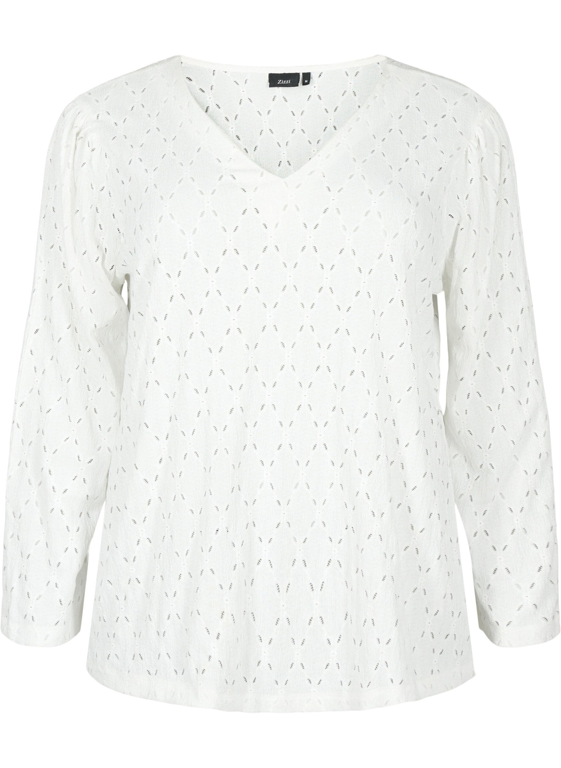 Zizzi Bluse med V-hals og hullm&oslash;nster, Off White, Packshot image number 0
