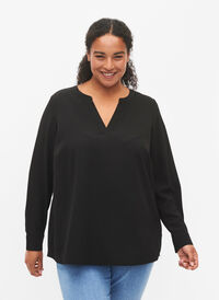 Bluse med lange ermer og blondedetaljer , Black, Model