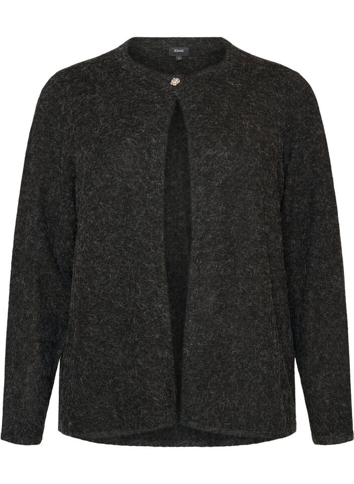 Strikket cardigan med rund hals og knappelukking, Gr&aring;, Packshot image number 0