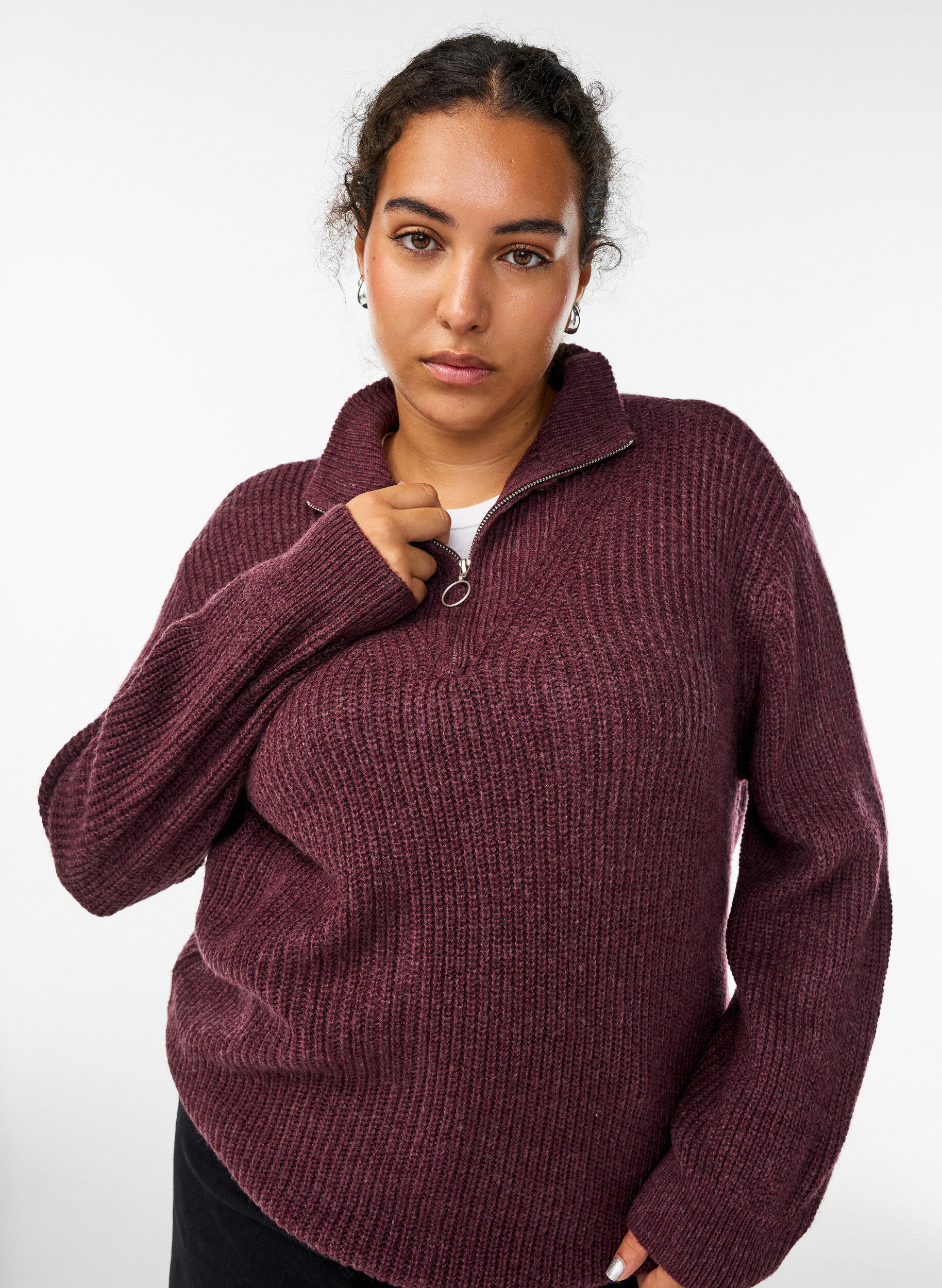 ZizziStrikket genser med h&oslash;y hals og glidel&aring;s, R&oslash;d, Model image number 3