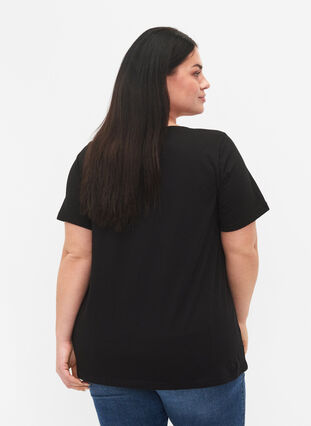 T-skjorte i bomull med trykk og V-hals, Black ORI, Model image number 1