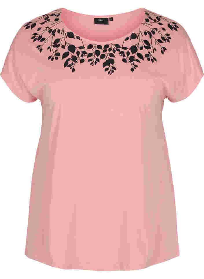 T-skjorte i bomull med mønster, Blush mel Leaf