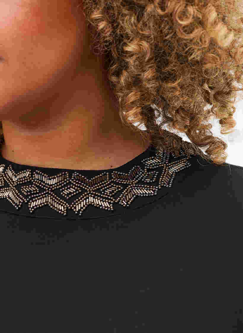 Langermet bluse i viskose med perler, Black, Model image number 2