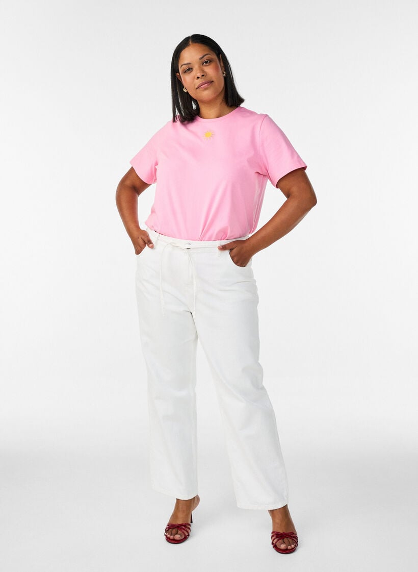 T-skjorte i &oslash;kologisk bomull med tekstmotiv, Rosa, Model image number 1