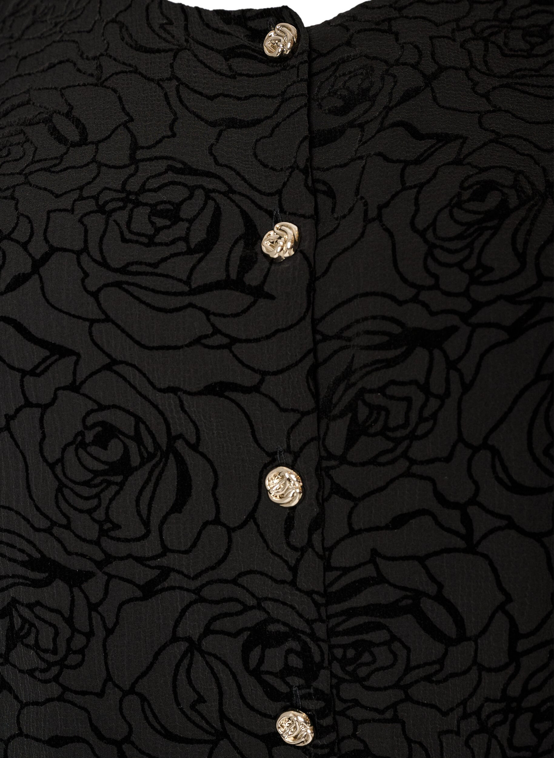ZizziBluse med blomstertrykk og ballongermer, Svart, Packshot image number 2