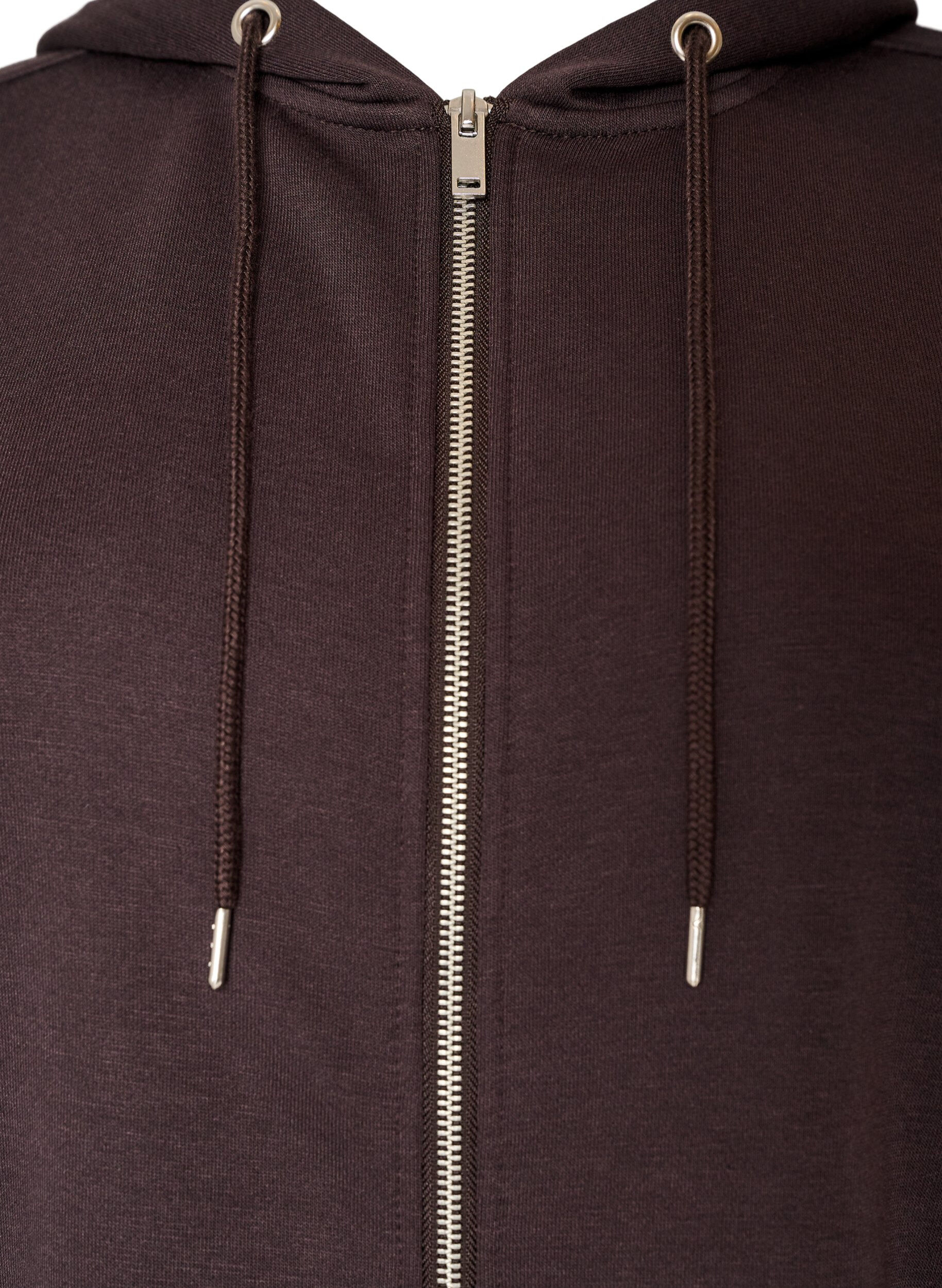 ZizziLang hettegenser med glidel&aring;s og lommer, Brun, Packshot image number 2