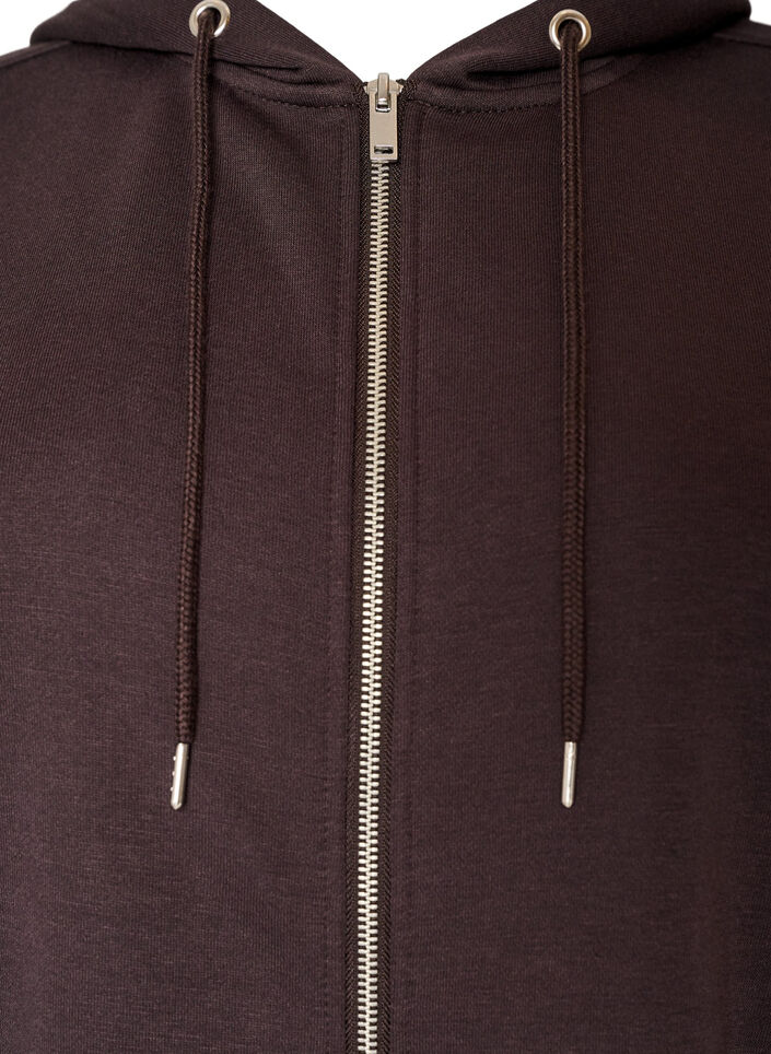 Lang hettegenser med glidel&aring;s og lommer, Brun, Packshot image number 2