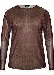 Mesh bluse med trykk, Brun
