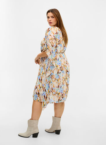 Blomstrete kjole med knyting, Humus Flower AOP, Model image number 1