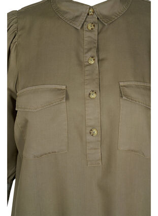 Kjole med volangkant og 3/4-ermer, Dusty Olive, Packshot image number 2