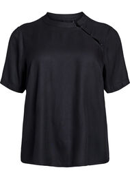Kortermet bluse med diagonal knappelukking, Svart
