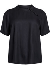 Kortermet bluse med diagonal knappelukking, Svart Kortermet bluse med diagonal knappelukking