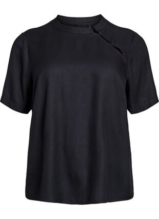Zizzi Kortermet bluse med diagonal knappelukking, Svart, Packshot image number 0